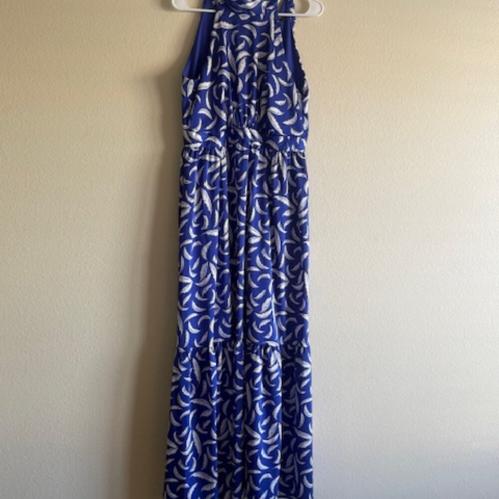 tahari asl max dress blue and white